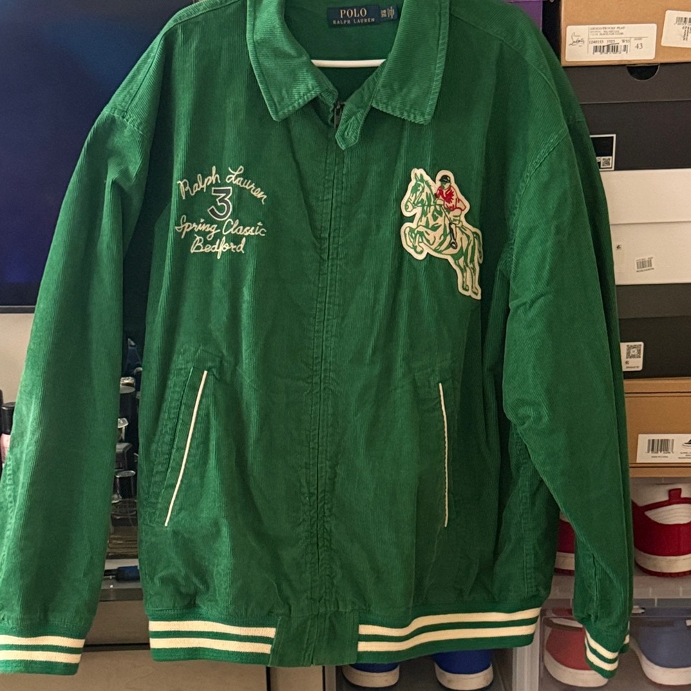 Polo by Ralph Lauren Green Embroidered Riding Patch Bomber Jacket